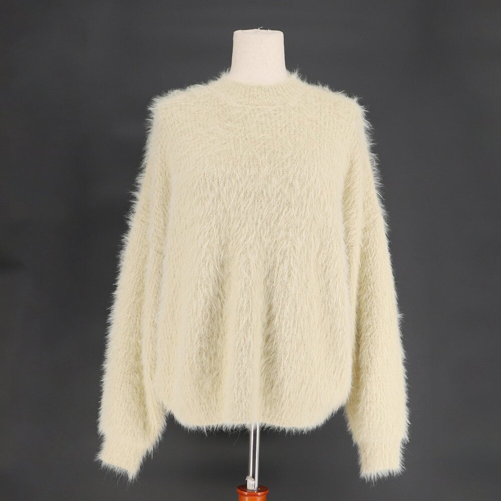 SNDYS Cozi Fuzzy Knit Sweater Oversized Fit in Cream Yellow Size M